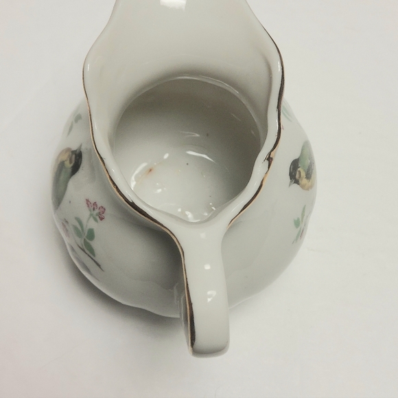 Vintage Ardco Miniture Bowl 44/592 & Pitcher C-2836 Set Gold Trim Birds Floral - Picture 8 of 16